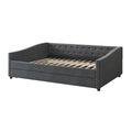 Full Size Daybed With Twin Size Trundle Upholstered Tufted Sofa Bed, With Button On Back And Copper Nail On Waved Shape Arms Dark Grey Full Dark Grey Wood Fabric