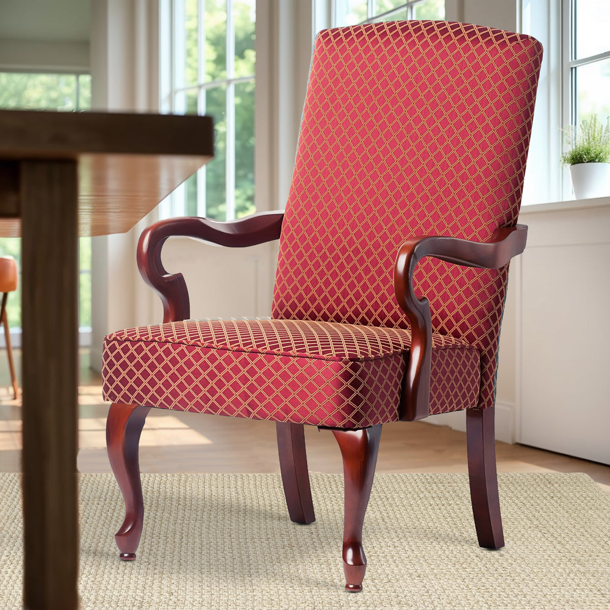 Delaney Red Gooseneck Arm Chair Red Foam Wood Fabric