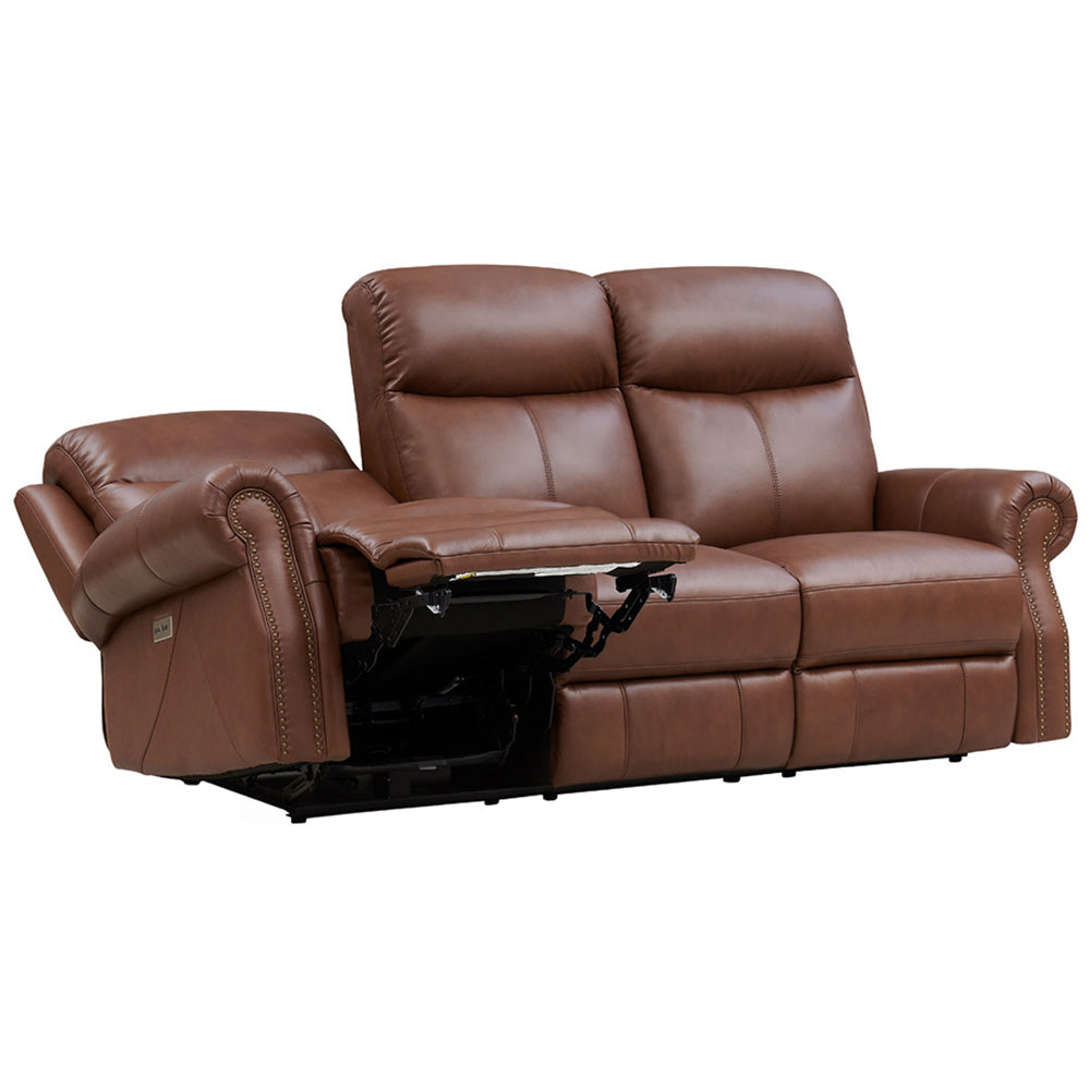 Royce Power Headrest Zero Gravity Reclining Sofa Brown Genuine Leather Wood Primary Living Space Medium Firm Tight Back Mid Century Modern Eucalyptus Rolled Arms Memory Foam Leather 3 Seat