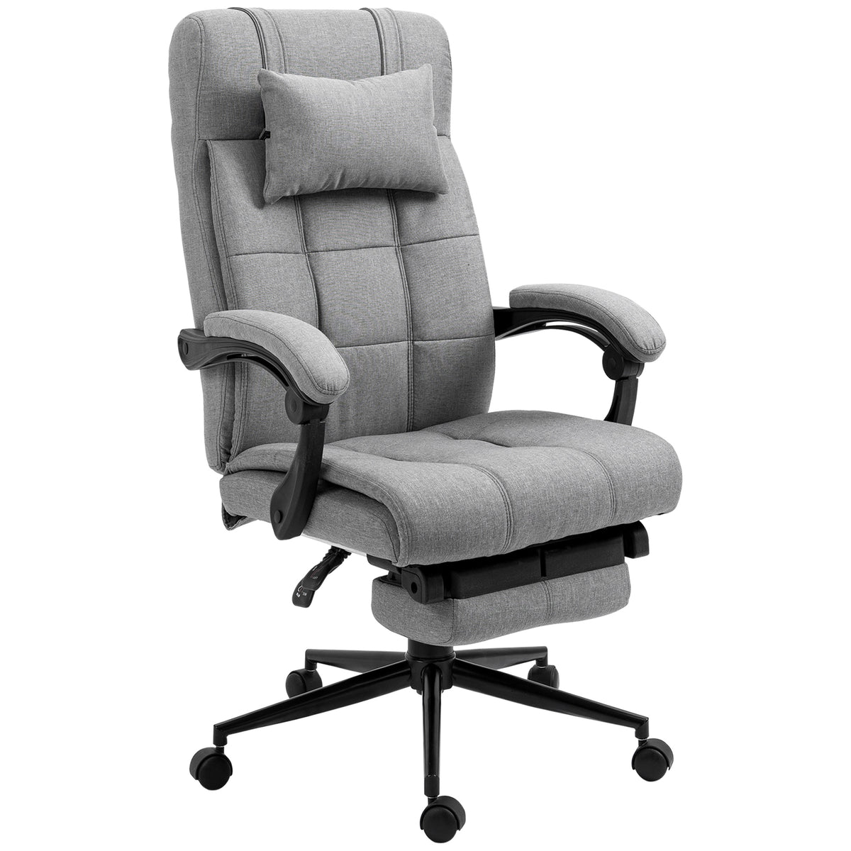 Vinsetto Executive Linen Feel Fabric Office Chair High Back Swivel Task Chair With Adjustable Height Upholstered Retractable Footrest, Headrest And Padded Armrest, Light Grey Grey Polyvinyl Chloride