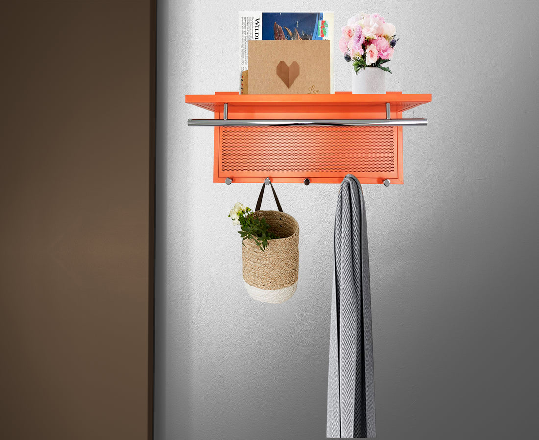 Esyspot Metal Powder Coating Hook Wall Mounted With Shelf In Orange Chrome,Orange Bedroom Contemporary Chrome Metal