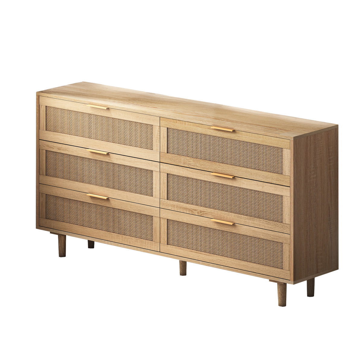 51.18"6 Drawers Rattan Storage Cabinet Rattan Drawer,For Bedroom,Living Room,Natural Same Sku:W75784346 Natural Mdf