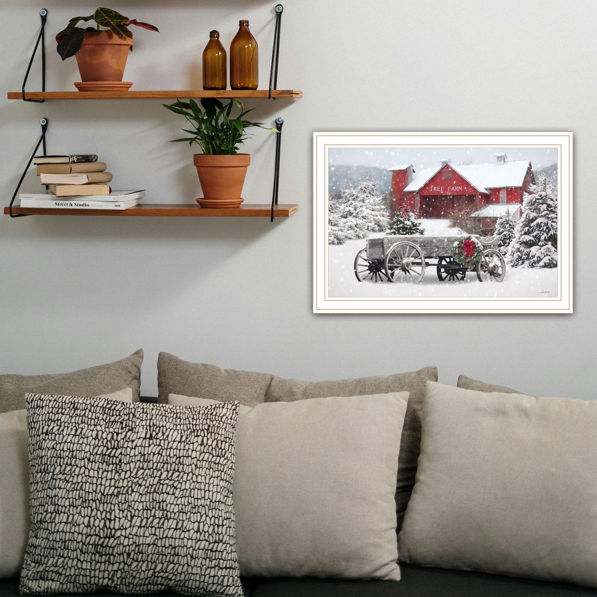 Tree Farm Wagon White Framed Wall Art For Living Room, Bedroom Wall Art Print For Home Decor By Lori Deiter Multi Wood Paper