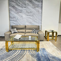 Modern Stainless Steel Coffee Table Set Set Of 2 , Double Layer Clear Tempered Glass Table Top, Coffee Table & End Side Table 2 Pieces Sets For Living Room Home Office, Gold Clear,Gold Modern Open