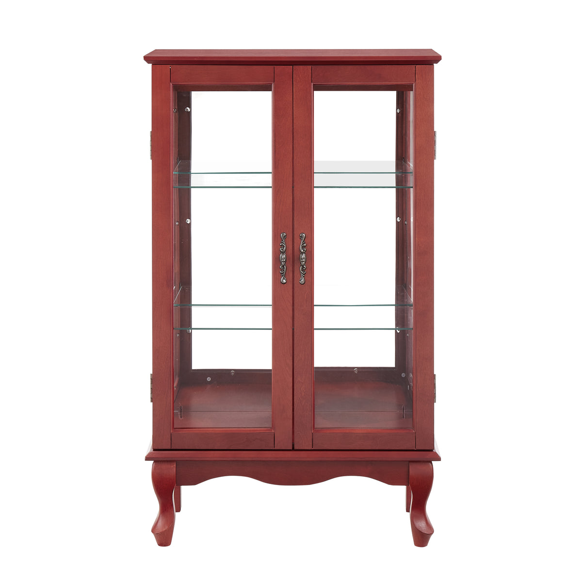 2 Doors Curio Cabinet With Tempered Glass Doors, Curio Cabinets With Mirrored Back Panel And Adjustable Shelves, Lighted Display Cabinet For Home, Office Light Bulb Included Cherry Cherry Mdf Glass