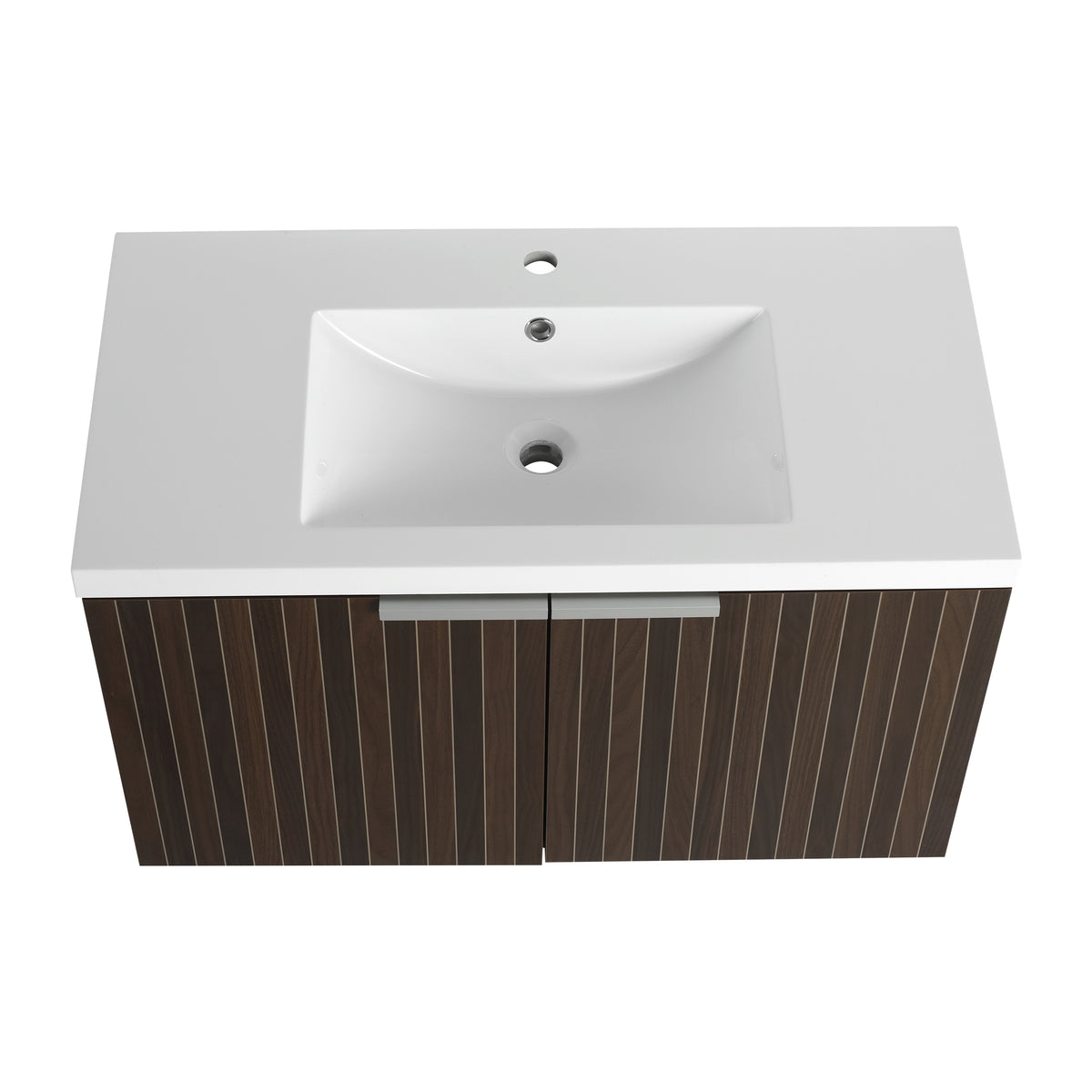 36 Inch Bathroom Cabinet With Resin Sink,Soft Close Doors,Float Mounting Design Silver Brown Stripe Bathroom Modern Plywood Plywood