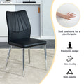Table And Chair Set.Contemporary, Minimalist Rectangular Dining Table Featuring A Clear Tempered Glass Top And Sleek Silver Legs. Paried With Chairs Made Of Pu Material Cushion And Silver Metal Legs. Black Seats 6 Glass Metal