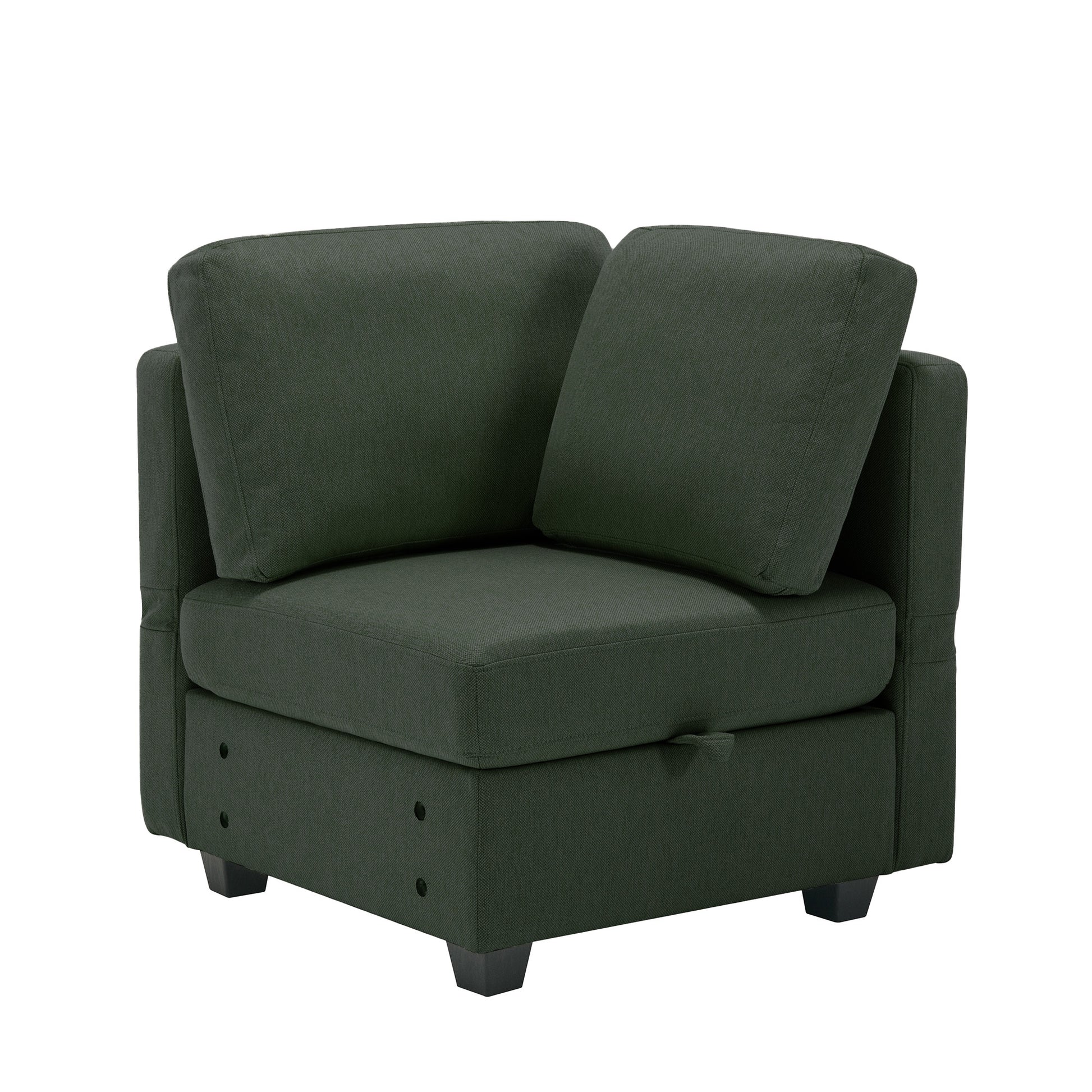 Contemporary Modern Chic Upholstered Fabric Sofa With Storage Seats And Storage Ottomans, 2 Seater Sofa Fabric Couch With Adjustable Arms And Backs For Living Room Green Green Polyester 2 Seat