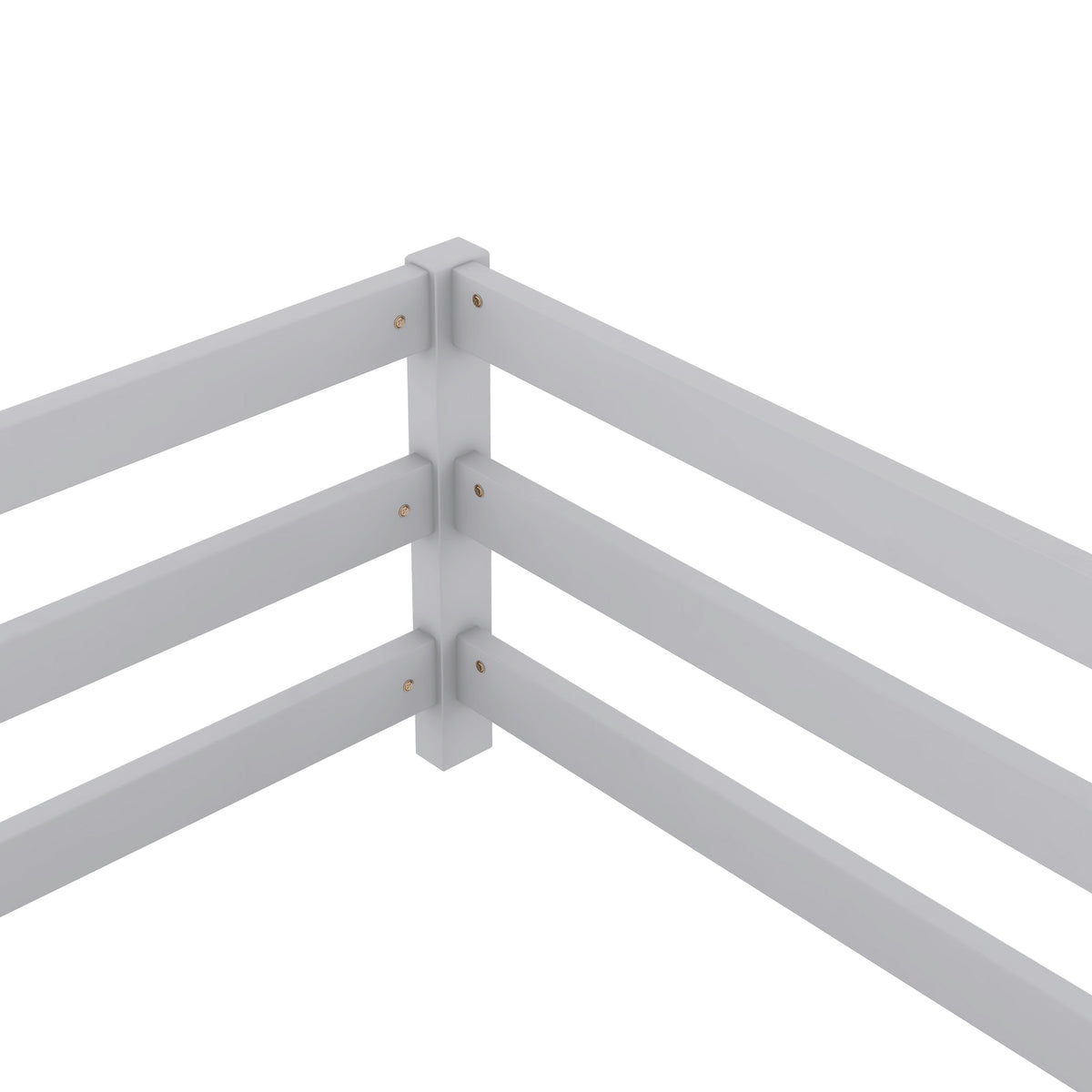 Twin Size Floor Bed, Montessori Floor Bed With Fence, Kids Montessori Bed Twin Size, Wood Montessori Floor Bed For Kids, Girls, Boys Gray Grey Wood Metal