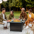 Outdoor Fire Pit 50,000 Btu Propane Gas Fire Table With Lid Fireplace With Glass Wind Guard Wicker Base For Garden, Patio, Backyard, 44