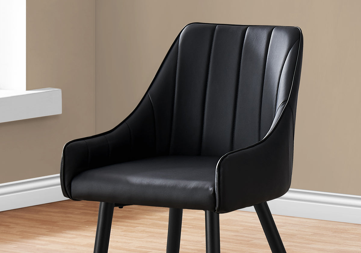 Dining Chair, Set Of 2, Side, Upholstered, Kitchen, Dining Room, Black Leather Look, Black Metal, Contemporary, Modern Black Foam Faux Leather