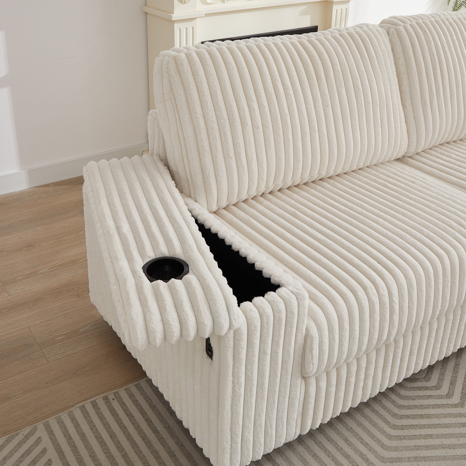 110 Inch Oversized Corduroy Corner Sofa,L Shaped Corner Couch With Two Storage Spaces,Usb Port & T Pyce Port And Cup Holderdeep Seat Comfy Upholstered Couches For Living Room Not Freely Combinable Beige Corduroy 5 Seat