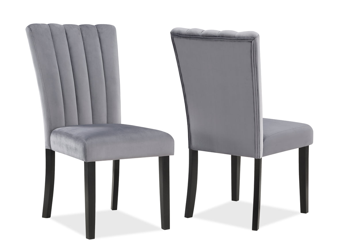 2Pc Casual Upholstered Velvet Upholstery Chair Channel Tufted Back Wooden Dining Room Furniture Gray Black Black,Gray Dining Room Contemporary,Modern Accent Chairs Tufted Back Set Of 2 Wood