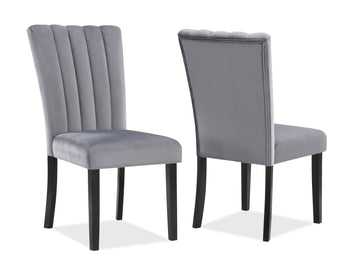 2Pc Casual Upholstered Velvet Upholstery Chair Channel Tufted Back Wooden Dining Room Furniture Gray Black Black,Gray Dining Room Contemporary,Modern Accent Chairs Tufted Back Set Of 2 Wood
