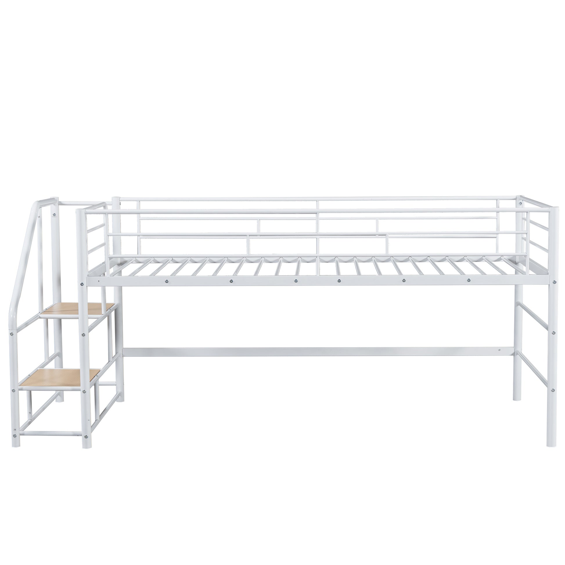 Mid Loft Bed With Storage Stairs, Twin, White Twin White Mdf Metal