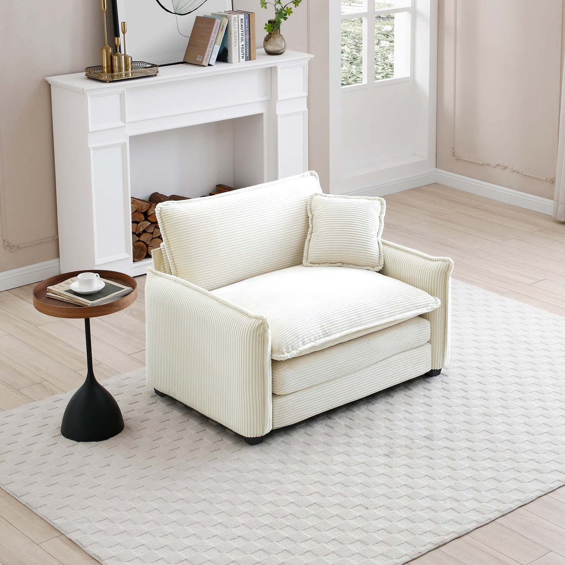 Comfortable Single Deep Seat Sofa With One Pillow, Suitable For Living Room And Bedroom, Club Multiple Occasions,Beige Corduroy Beige Corduroy 1 Seat