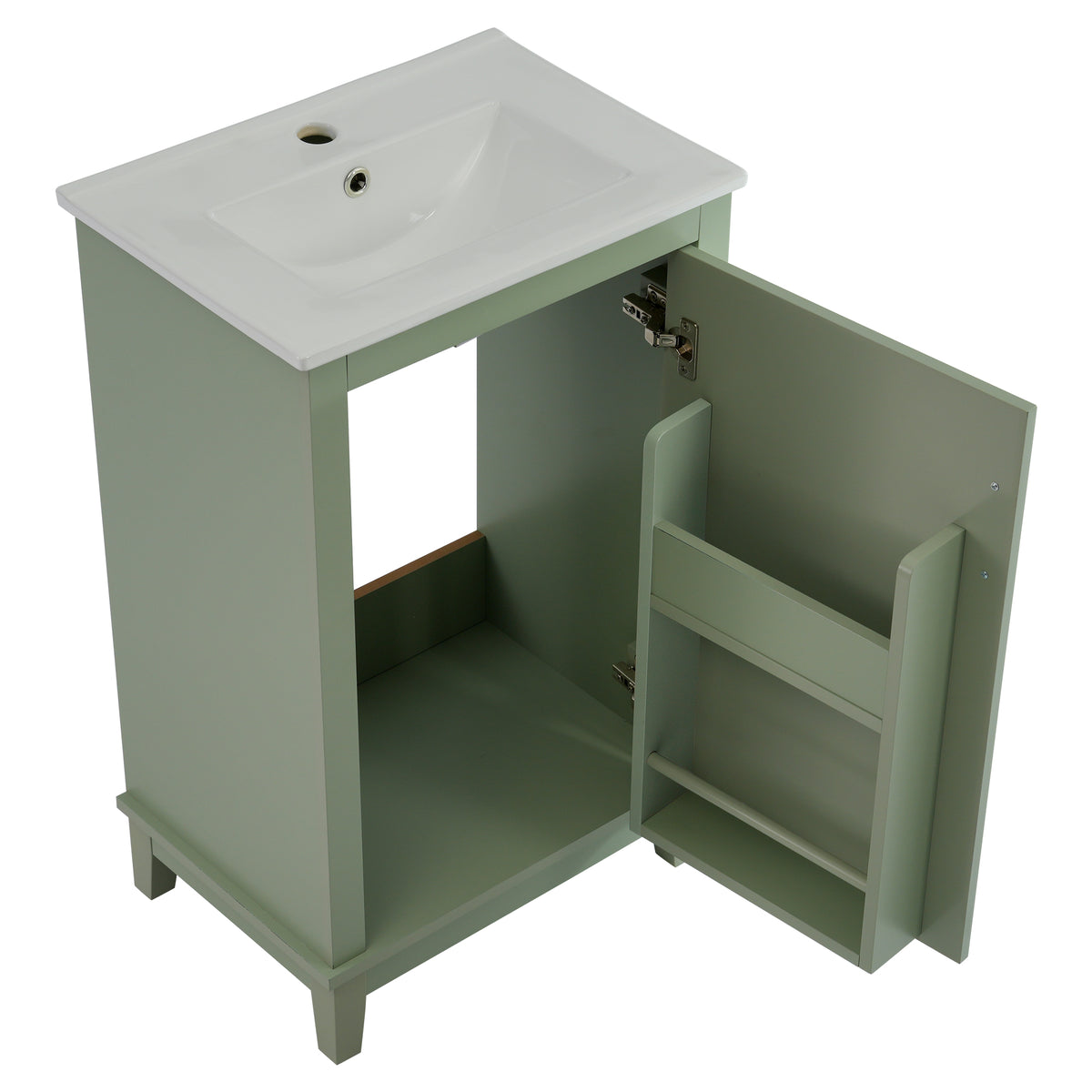 Viedo 20 Inch Modern Small Bathroom Vanity Cabinet With Ceramic Basin 20*15.5*33.3 Inches,Ample Storage,1 Soft Close Door Green Bathroom Solid Wood Mdf