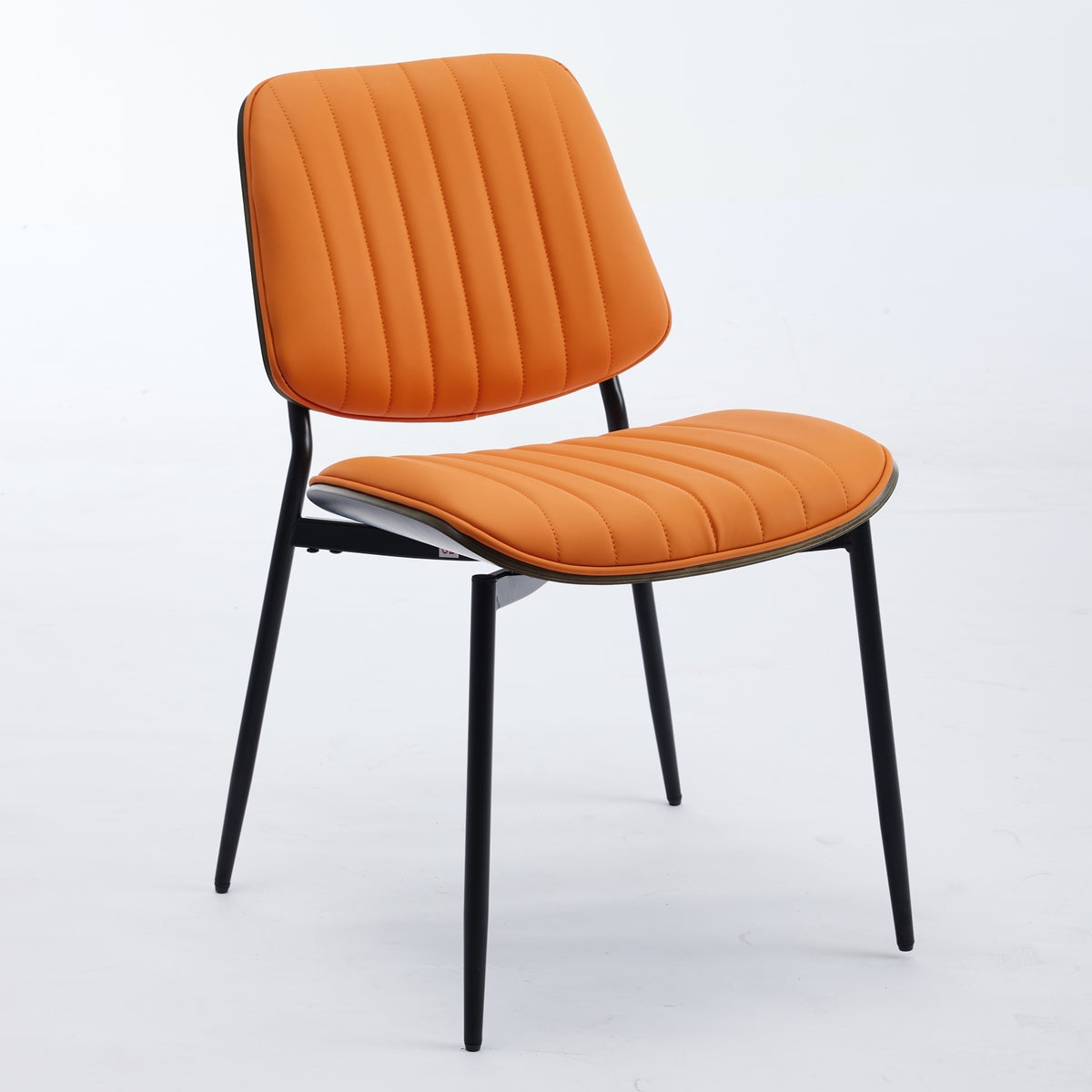 Dining Chairs Set Of 2 Mid Century Modern Retro Faux Leather Chair With Walnut Bentwood Back Upholstered Seat Metal Legs Adjustable Foot For Kitchen Dining Room Chairs Orange Pu Orange Dining Room Classic Set Of 2 Foam Pu Leather