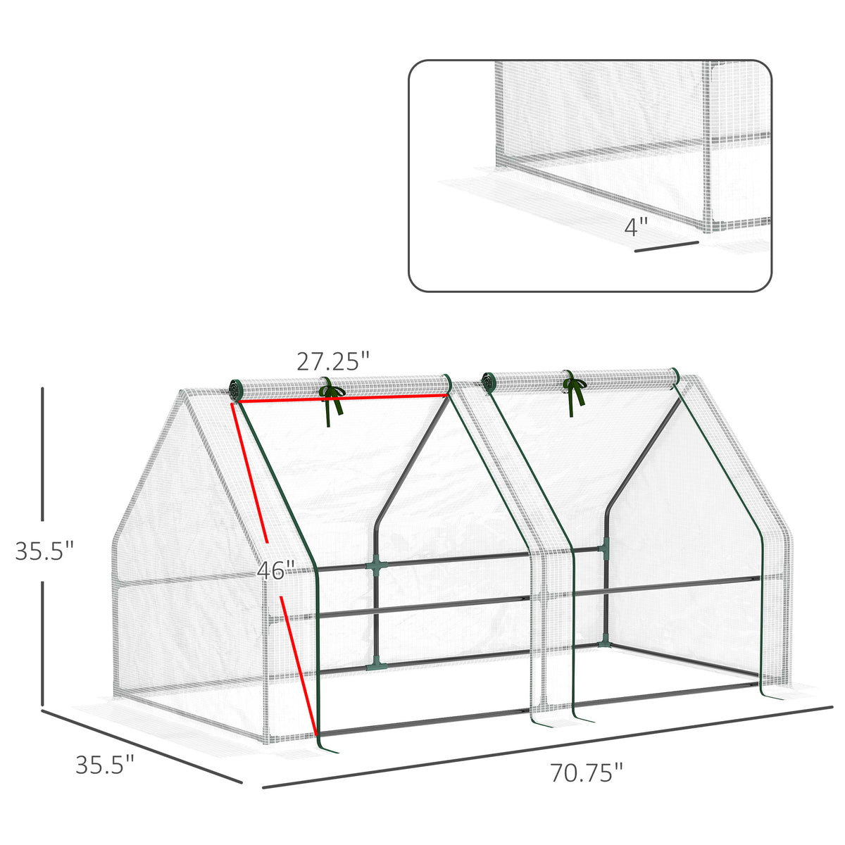 Outsunny 6' X 3' X 3' Portable Mini Greenhouse Outdoor Garden With Large Zipper Doors And Water Uv Pe Cover, White White Plastic