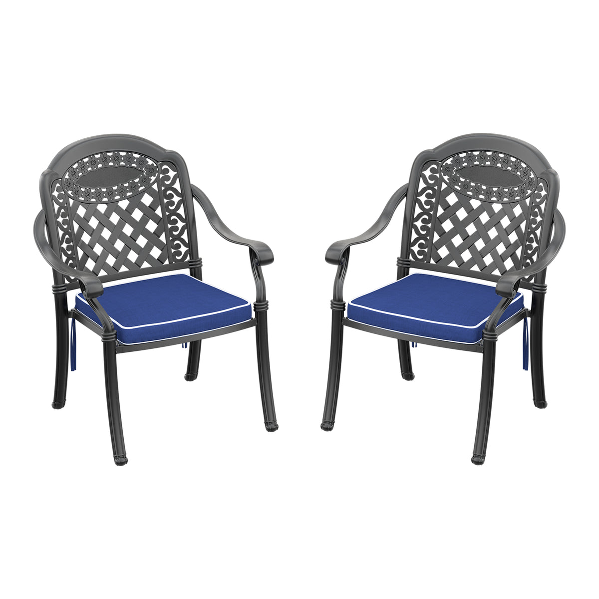 Cast Aluminum Patio Dining Chair 2Pcs With Black Frame And Cushions In Random Colors Yes Dining Set Black Rust Resistant Frame Water Resistant Cushion Garden & Outdoor Complete Patio Sets Aluminium