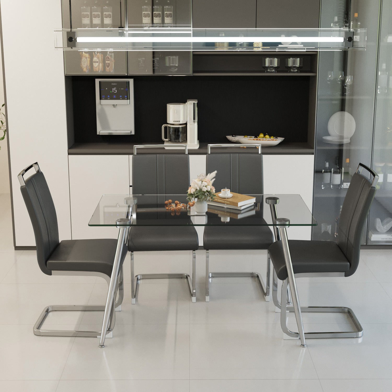 Glass Dining Table, Modern Rectangular Table With Tempered Glass Tabletop & Sliver Metal Legs, Simplistic Kitchen Table, 51 X 27.5 X 29.5 Inch, Versatile Table For Home Office Transparent Glass
