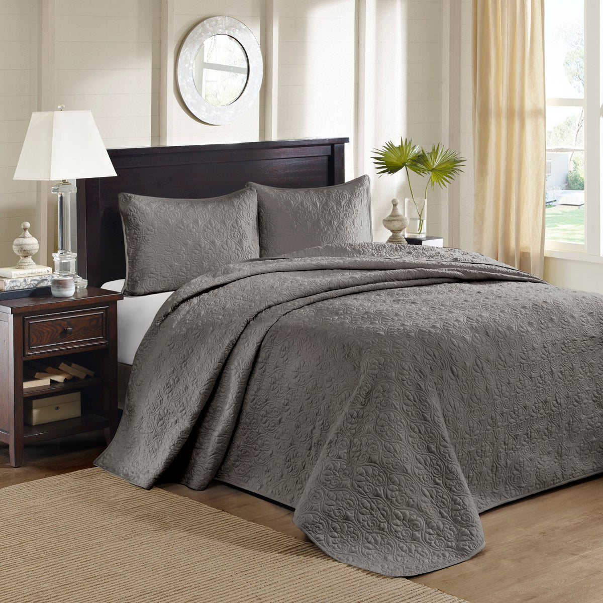 Reversible Bedspread Set Dark Grey King Dark Grey Cotton