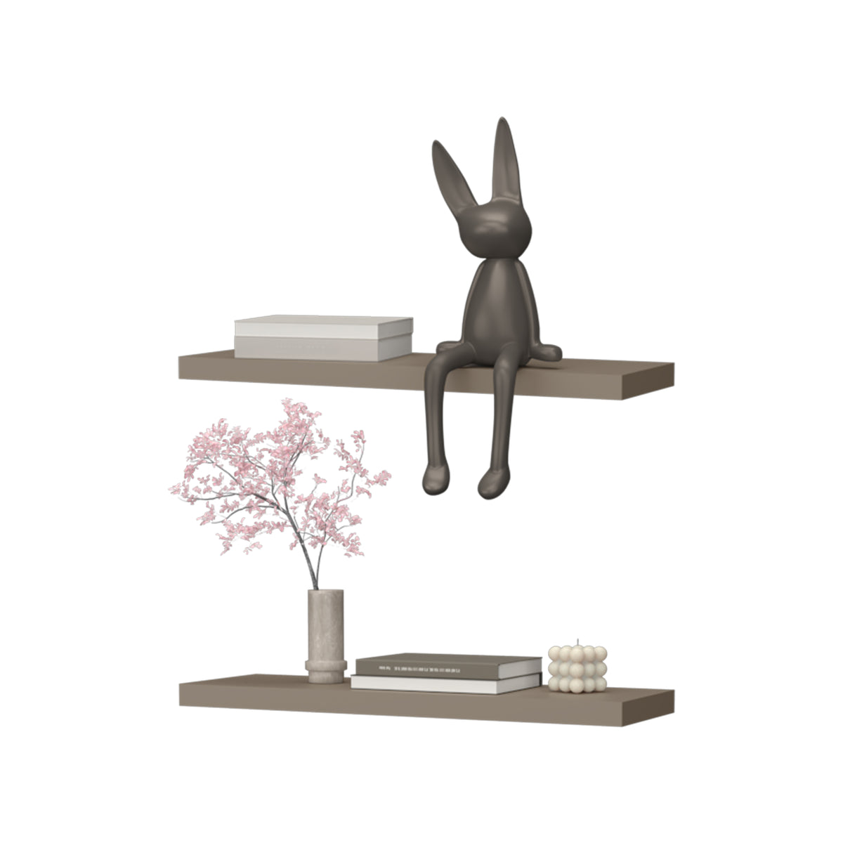 Iva Floating Shelf In Melamine X2, Taupe Taupe Primary Living Space Contemporary,Minimalist Wall Mounted Particle Board Melamine