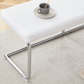 Table And Chair Set. Large Modern Rectangular Table With White Textured Top And Silver Metal Legs. Soft And Comfortable Pu Seats, Faux Leather Upholstered Seats And Sturdy Metal Legs. White Mdf Metal