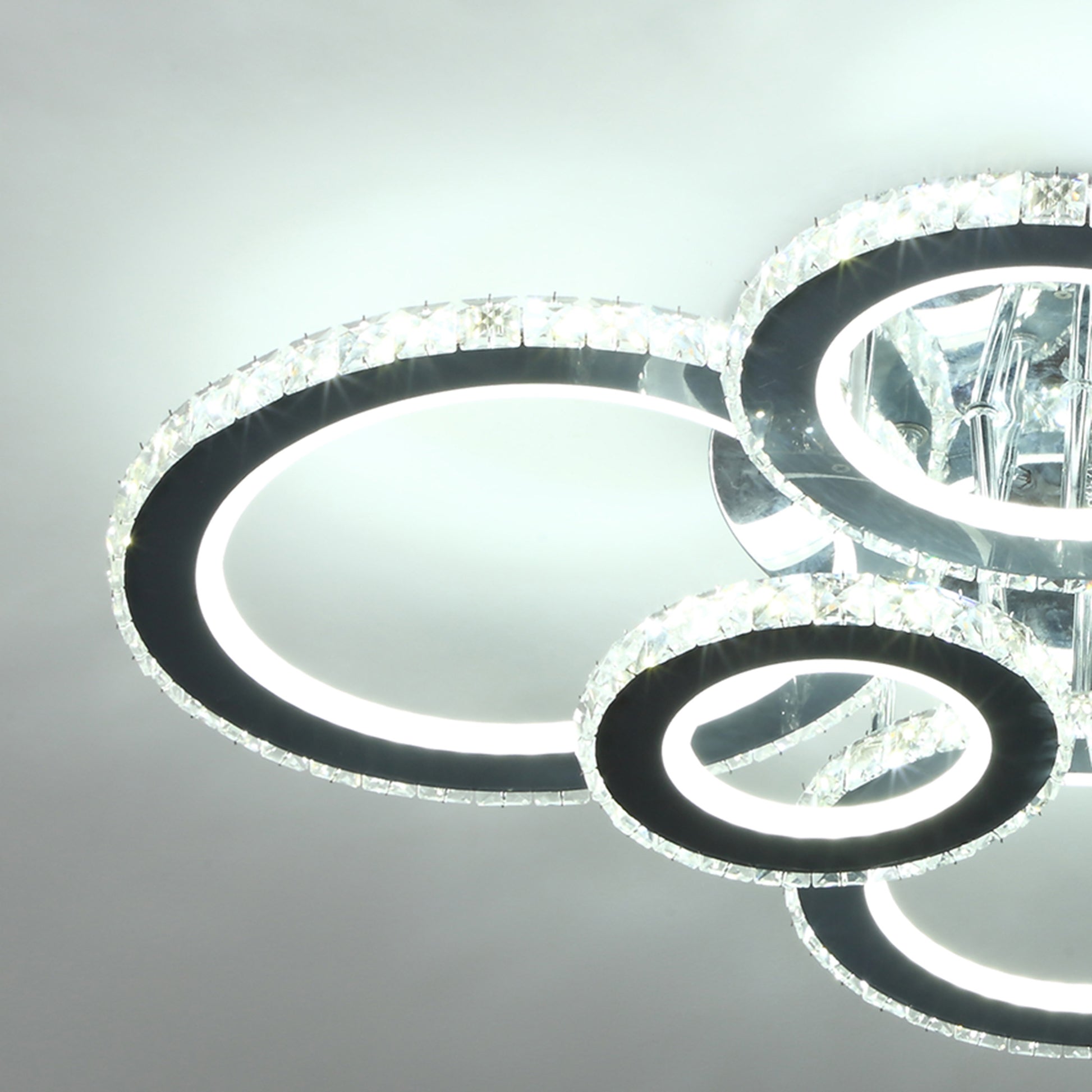 Homcom Led Hanging Chandelier Lighting Fixture W 6 Rings & 50,000 Hour Lifespan Silver Steel