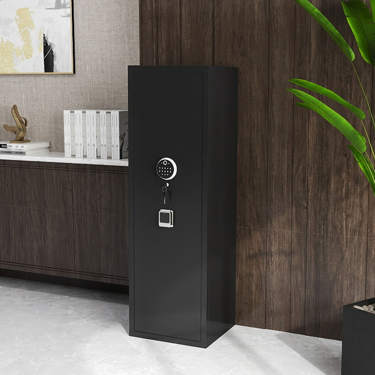 Gun Safes For Home Rifle And Pistols, Fingerprint Electronic Safe With Quick Access, Detachable Partition, No Assembly Required, Black Black Bedroom Classic Metal Metal