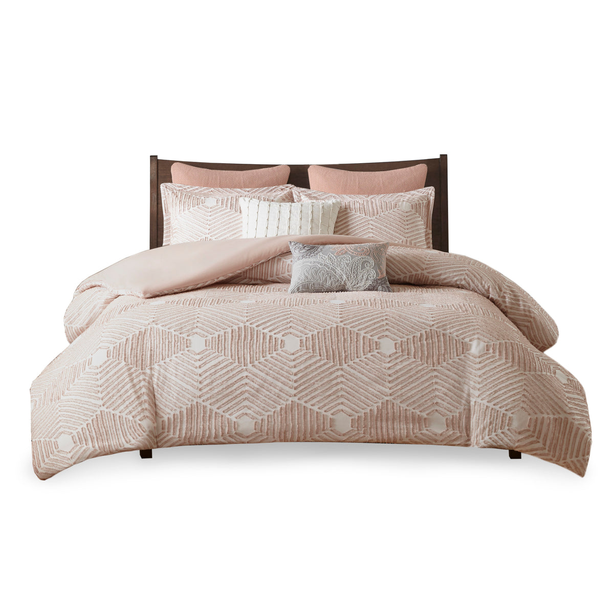 Cotton Jacquard Comforter Set Blush King Cal King King Blush Cotton