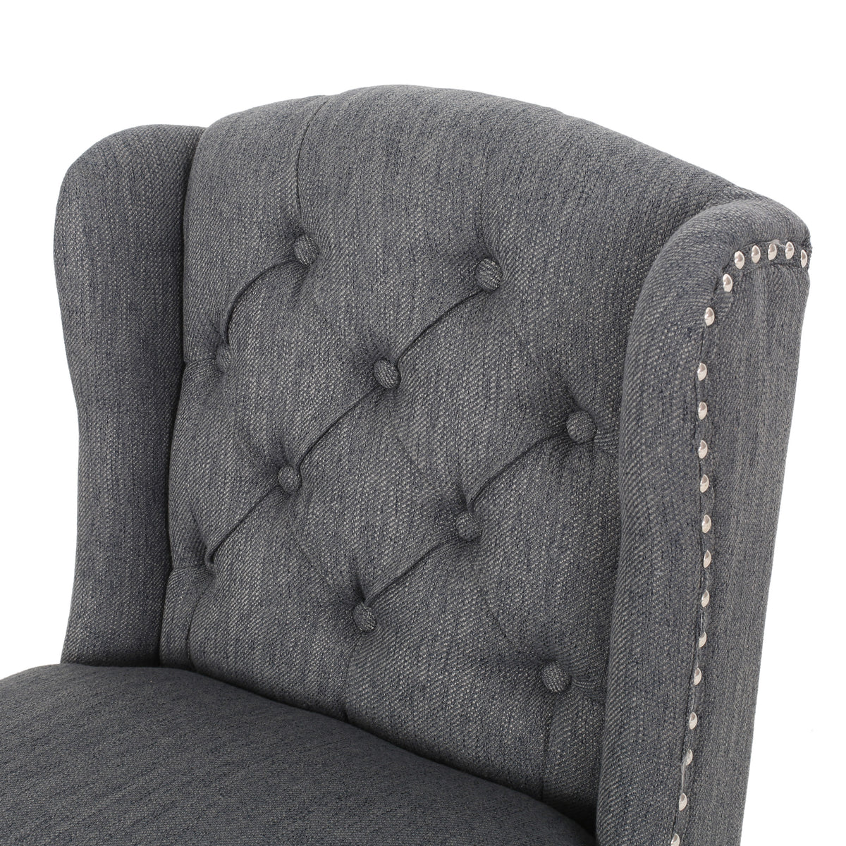 Vienna Contemporary Fabric Tufted Wingback 31 Inch Counter Stools, Set Of 2, Charcoal And Dark Brown Charcoal Fabric