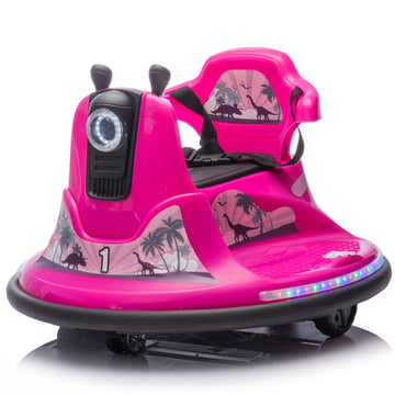 12V Kids Ride On Bumper Car W Parents Control,Rotate 360 Degrees,Two Handed Switch For Direction Control,Bumper Strip,Light Belt,Mp3 Music,Bluetooth,Provide A Speed Of 0.75Mph For Kids Of 2 5 Rose