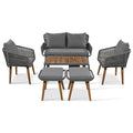 K&K 6 Piece Rope Patio Furniture Set, Outdoor Furniture With Acacia Wood Cool Bar Table With Ice Bucketdeep Seat Patio Conversation Set With Two Stools For Backyard Porch Balcony Grey Yes Complete Patio Set Grey Weather Resistant Frame Fade Resistant