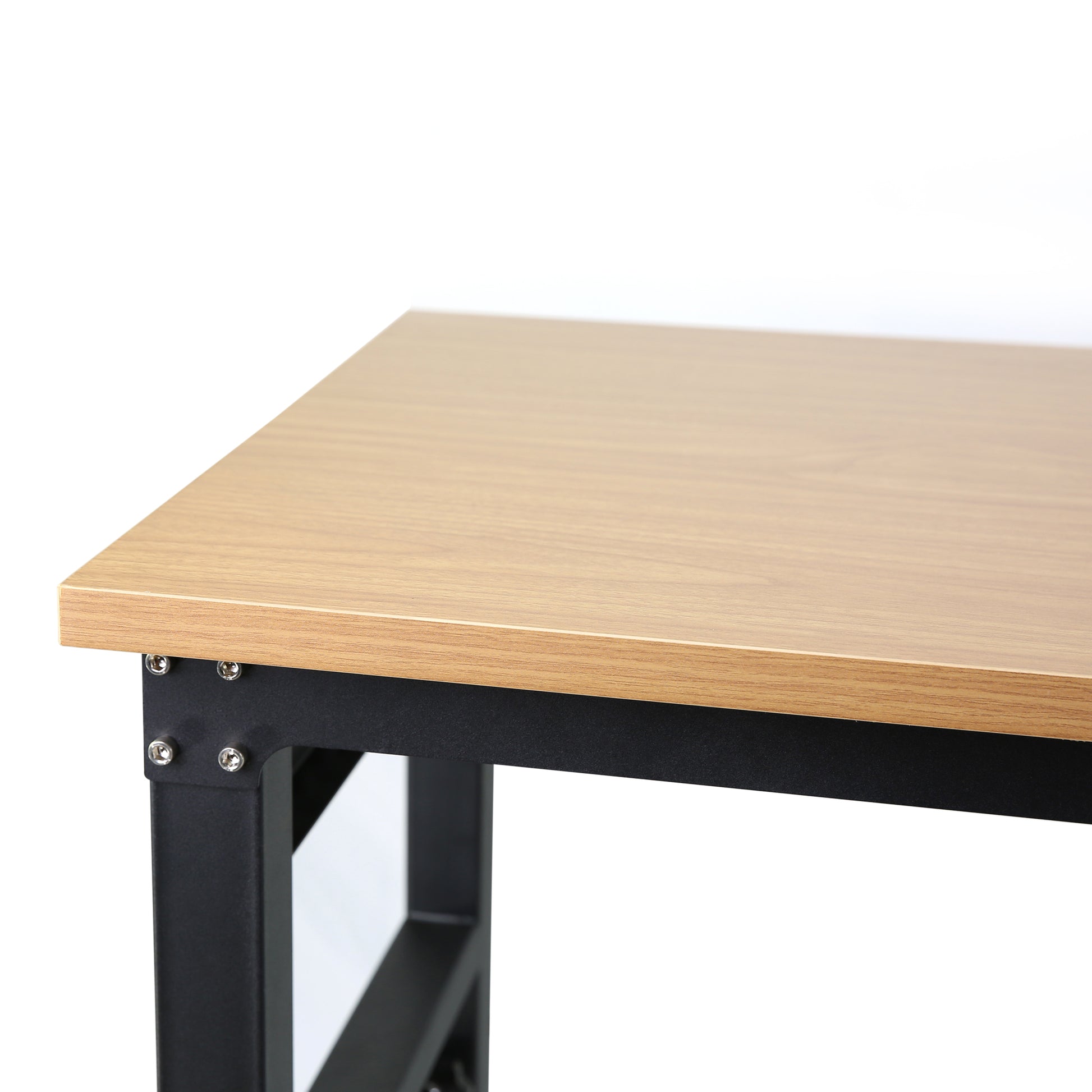 72" 24'' Adjustable Workbench, Rolling Heavy Duty Worktable With Power Outlet And Wheels, Large Load Capacity Rubber Wood Top Workbench For Garage, Office, Workshop, Home, Easy Assembly Black Steel