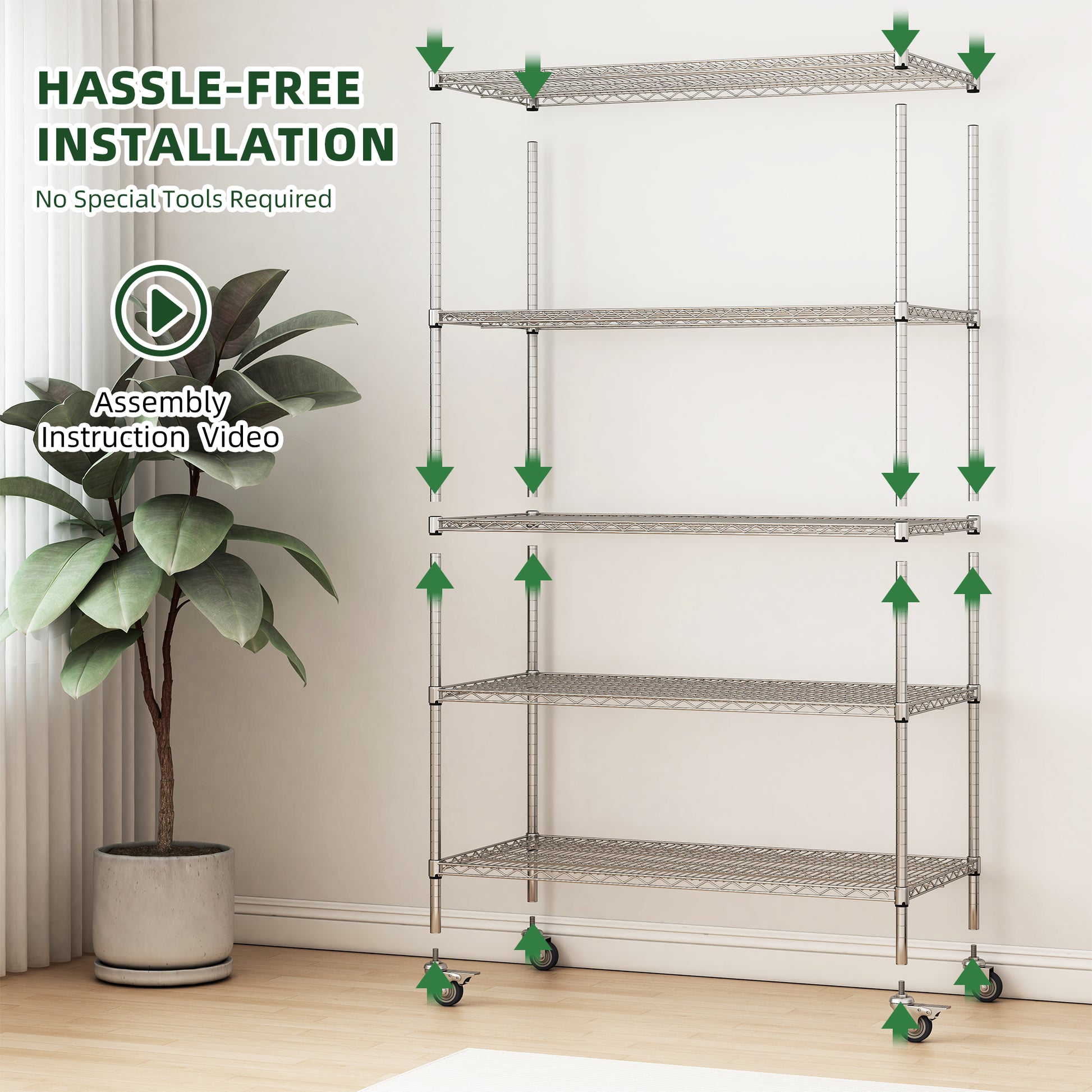 72" H Metal Large Storage Shelves With Wheels, Metal Shelving With Chrome, Adjustable 5 Tier Sturdy Metal Shelves For Storage Shelving,Kitchen,Garage 5 Silver Primary Living Space Metal Modern
