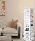 7 Tier Rotating Shoe Rack Tower, Spinning Shoe Display, 360 Shoe Rack Storage Round Carousel, Vertical Handbag Rotate Shoes Closet Organization, Christmas Gift White White Pvc