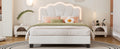 Full Size Upholstered Flower Shape Bed, Elegant Flowers Headboard With Led Light Strip, Sherpa Fabric Platform Bed With Wooden Slats Support, White Full White Wood