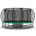 16Ft Outdoor Trampoline For Kids And Adults, Pumpkin Trampolines With Curved Poles,Heavy Duty Trampoline Anti Rust Coating Astm Approval Green Steel
