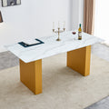 Large Modern Rectangular Table With 0.4 Inch Patterned Tabletop And Large Mdf Table Legs, Suitable For Kitchen, Dining Room, And Living Room 71 