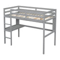 Twin Size Loft Bed With Desk And Shelves, Safety Guardrail And Ladder,Grey Twin Grey Pine