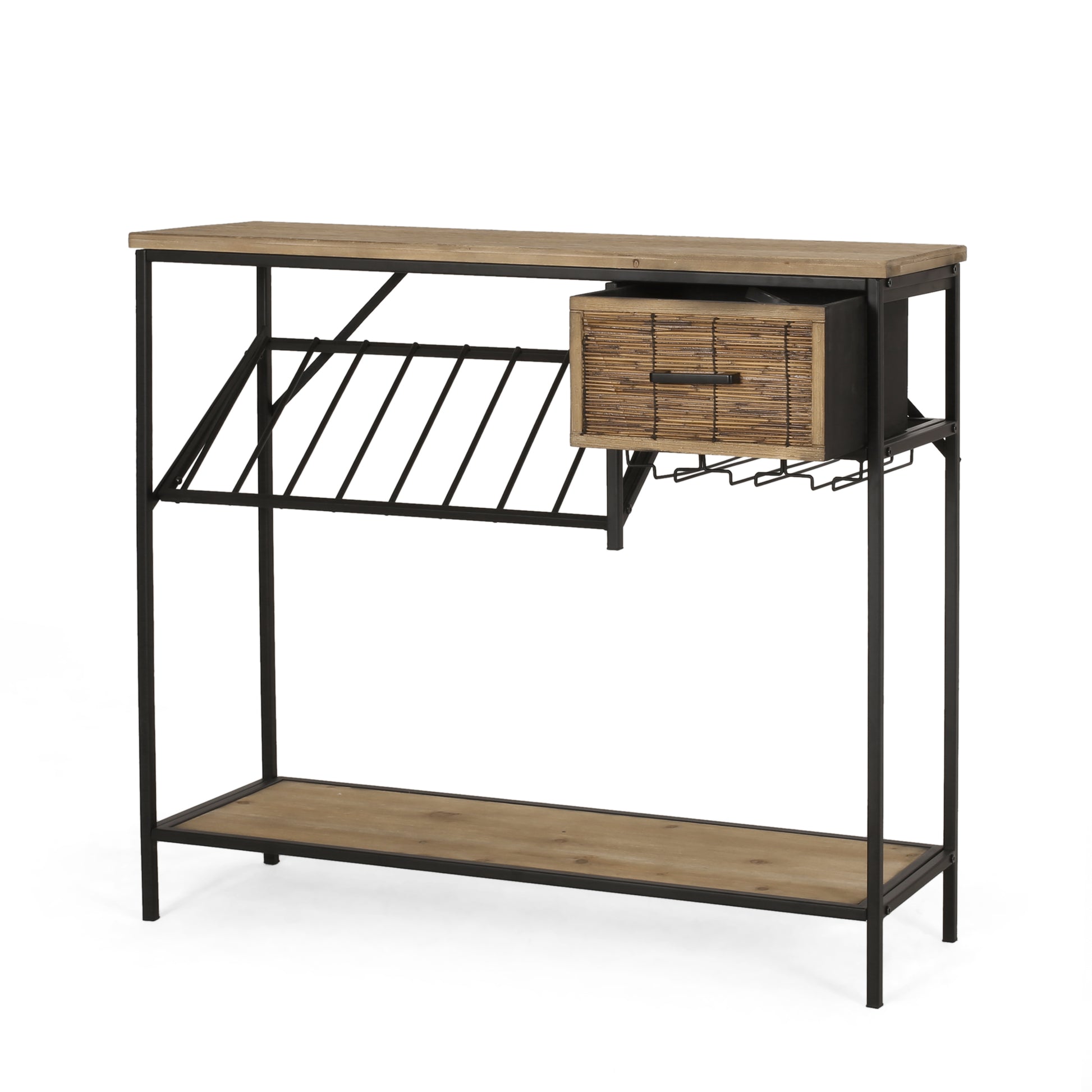 Wine Rack Black Natural Mdf Metal