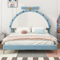 Full Size Upholstered Platform Bed With Alarm Clock Shaped Headboard, Blue Box Spring Not Required Full Blue Wood Bedroom Bed Frame Velvet Upholstered