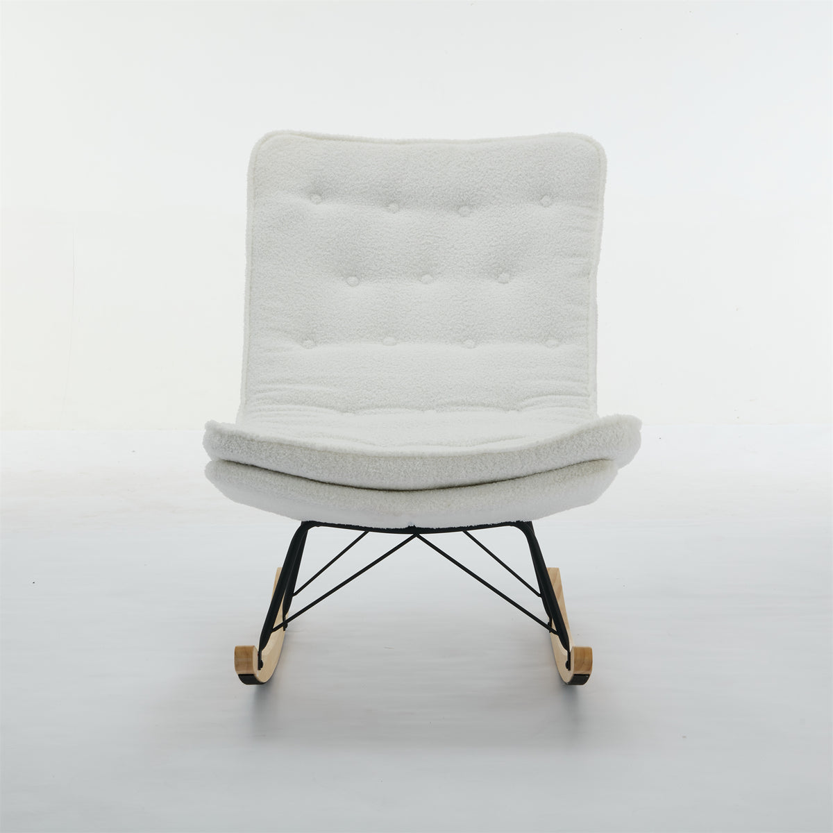 Lazy Rocking Chair,Comfortable Lounge Chair With Wide Backrest And Seat Wood Base, Upholstered Armless Rocker Chair For Living Room, Balcony,Bedroom And Patio Porch. White Cushion Iron White Primary Living Space Sponge Square Casual Rocking Chairs