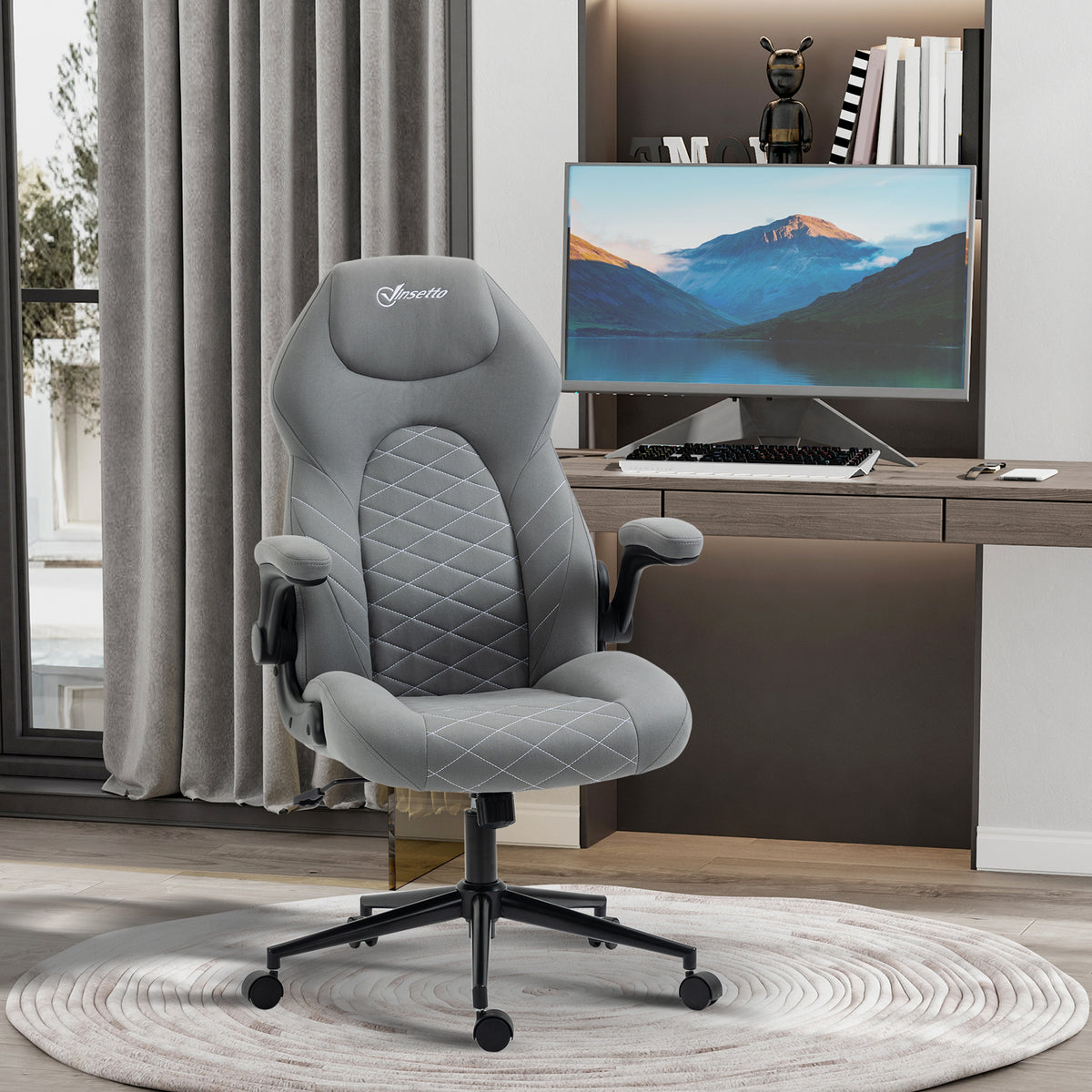 Vinsetto Gaming Chair With Flip Up Arm, High Back Desk Computer Chair, Gamer Chair With Adjustable Height And Swivel Wheellight Gray Light Gray Polyester