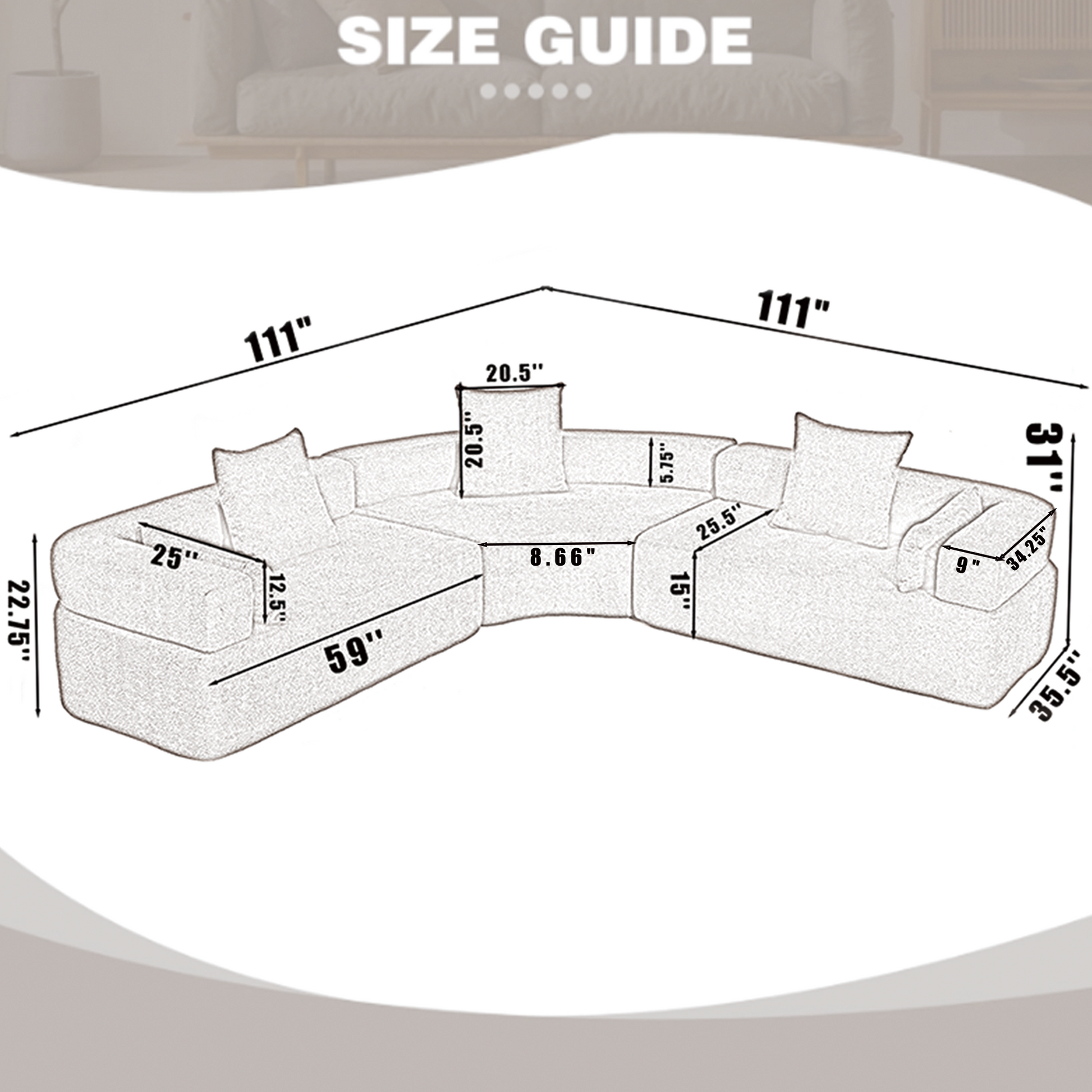Arrived Oversized Combination Sofa,Curved Sofa,Upholstered 4 Seater Couch For Living Room, Modern Modular 3 Piece Free Combination, Semicircular Modular Sofaboucle, Black Black Polyester Primary Living Space Soft Tight Back Modern Square Arms Foam