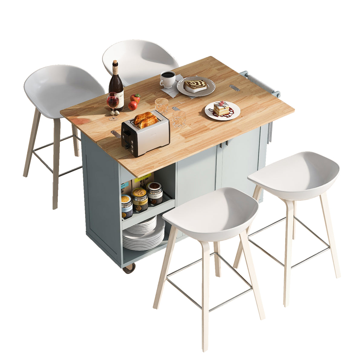 K&K Kitchen Island With Foldable Counter Top, Kitchen Storage Cart With Slide Out Shelf, Towel Rack And Drawer, Rolling Kitchen Cart On Wheels, For Kitchen, Living Room, Dining Room, Grey Blue Grey Blue Brown Kitchen Classic,Farmhouse,Luxury,Modern