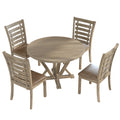 5Pcs Table Set Round Dining Table Solid Wood Modern Farmhouse Rustic Look Distressed Look Wood Grayish Brown Ladder Back Seats 4 Light Brown Dining Room Fixed Table American Design,Farmhouse,French Country,Rustic,Vintage Rubberwood Round Round Dining