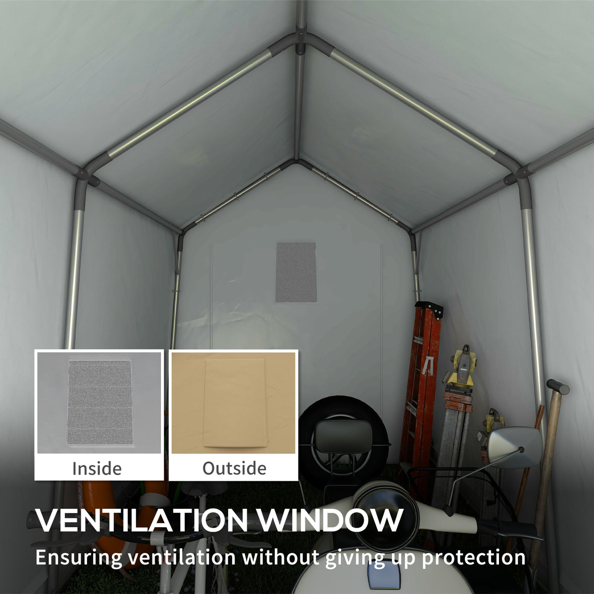 Outsunny 7' X 12' Garden Storage Tent, Heavy Duty Outdoor Shed, Waterproof Portable Shed Storage Shelter With Ventilation Window And Large Door For Bike, Motorcycle, Garden Tools, Beige Beige Steel