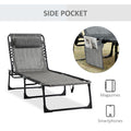 Outsunny Reclining Chaise Lounge Chair, Portable Sun Lounger, Folding Camping Cot, With Adjustable Backrest And Removable Pillow, For Patio, Garden, Beach, Grey Gray Fabric
